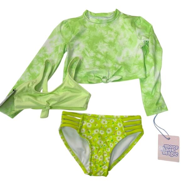 New Art Class Girls XS (4/5) 3PC Long Sleeve Swim Shirt w Bikini Swimsuit - Picture 1 of 3